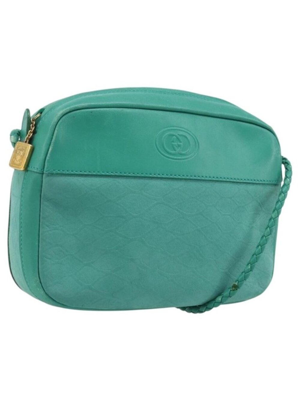 Authentic GUCCI Shoulder Bag Suede Green Gold